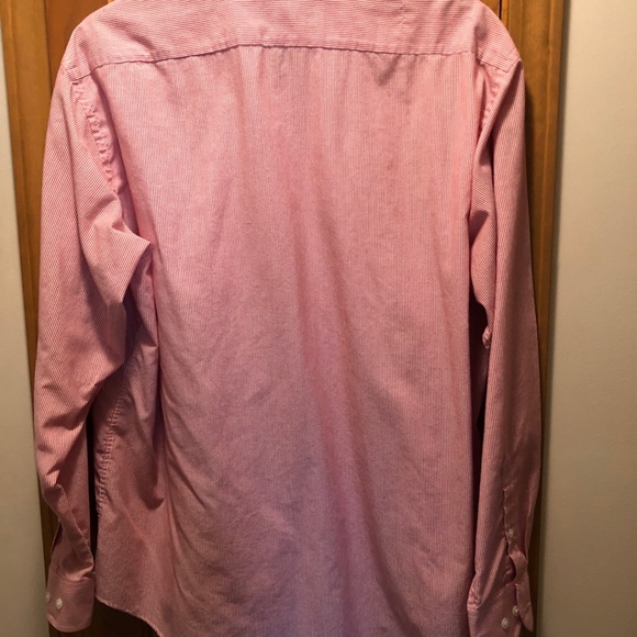 Men's Red & White Thin Striped Dress Shirt Adams Row Size 18 Neck, 35/36 Sleeve - Picture 2 of 8